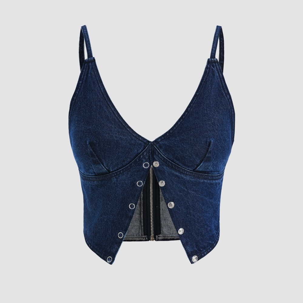 NWT CIDER DENIM CUTOUT TANK TOP CROPPED SIZE LARGE